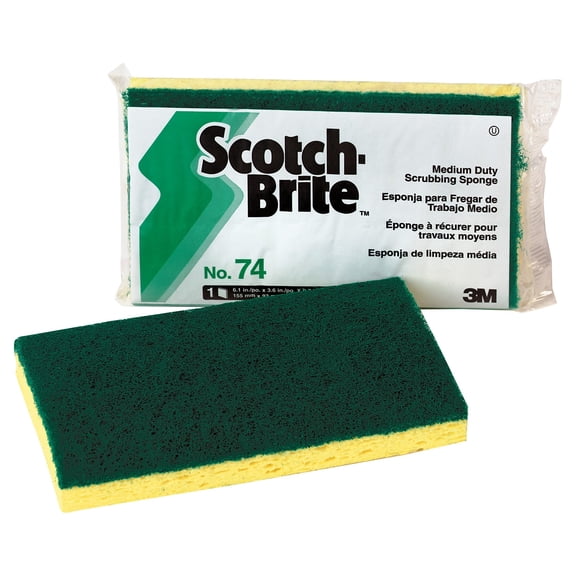 Medium-Duty Scrubbing Sponge, 3.6 x 6.1, 0.7" Thick, Yellow/Green