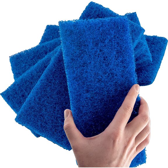 Medium Duty XL Blue Scouring Pad 5 Pack. 10 x 4.5in Large Multipurpose Nylon Scrubbing Sponges. Clean Kitchens, Bathrooms, Counters and Floors to Erase Grime and Make Surfaces Sparkle