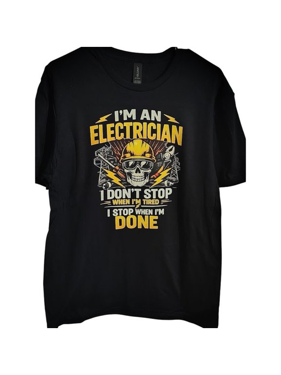 Medium Electrician Skull Graphic T Shirt Lineman Work Black Tee Gift Funny