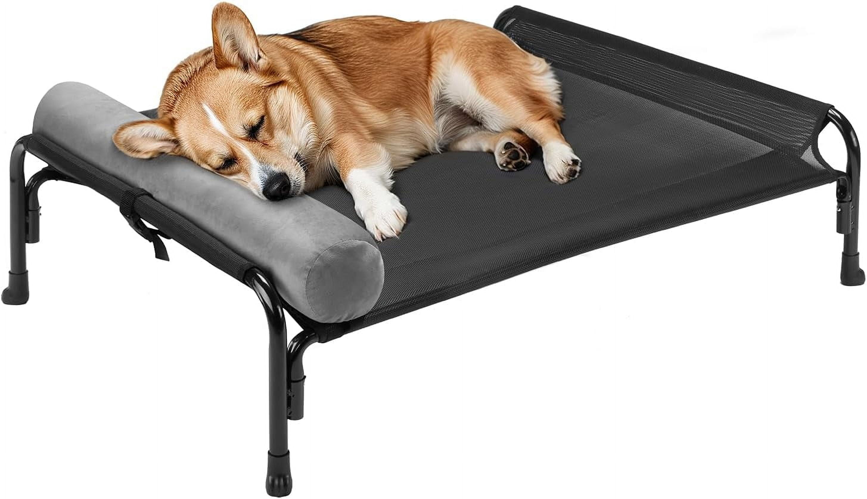 Medium Elevated Dog Bed, Raised Dog Cot Bed with One-Sided Removable Headrest Bolster, Outdoor Dog Bed for Small Medium Dogs, Dog Hammock Bed Off Ground, Breathable Anti-Slip, M
