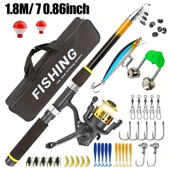 Medium Fast Action Baitcasting Rod and Reel Combo for Beginners Retractable Design, Carbon Fiber Construction, Ambidextrous Handle, Mixed Color Finish, Full-Length Fishing Setup with Soft & Hard Ba