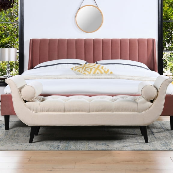 Medium Firm Flared Arm Bench with Bolster Pillows - Ideal for Entryways, Offers Supportive Comfort