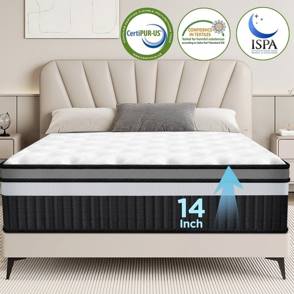 Memory Foam Mattresses, 14" King Size Mattress in a Box, Medium Firm, Motion Isolation, Strong Support & Pressure Relief, CertiPUR-US