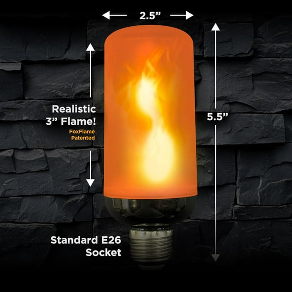 Medium Flame LED Flickering Light Bulbs-E26 Base Patented Realistic Flame Light Bulbs Effect,120-220V AC,IP65 Waterproof Fire Light Bulb,Fixture,Sconce (2 Pack,2000K Warm Glow)