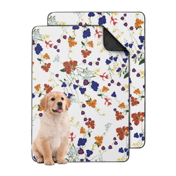 Medium Floral Pattern Dog Potty Pads 2-Count, Washable Reusable House Training Mats 24x35 Inch, Highly Absorbent Puppy Pad for Indoor Areas