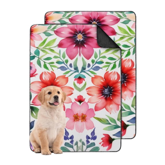 Medium Floral Pattern Washable Dog Mats 2-Count, 24x35 Inch Reusable Puppy Pads, Highly Absorbent Pet Floor Mat for Indoor Protection