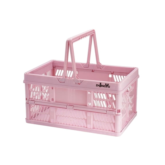 Foldable Storage Basket with Handles, Collapsible Crate Organizer for Home, Office, Car, Pink