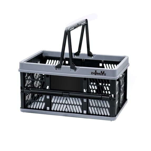 Foldable Storage Basket with Handles, Collapsible Crate Organizer for Home, Office, Car, Black