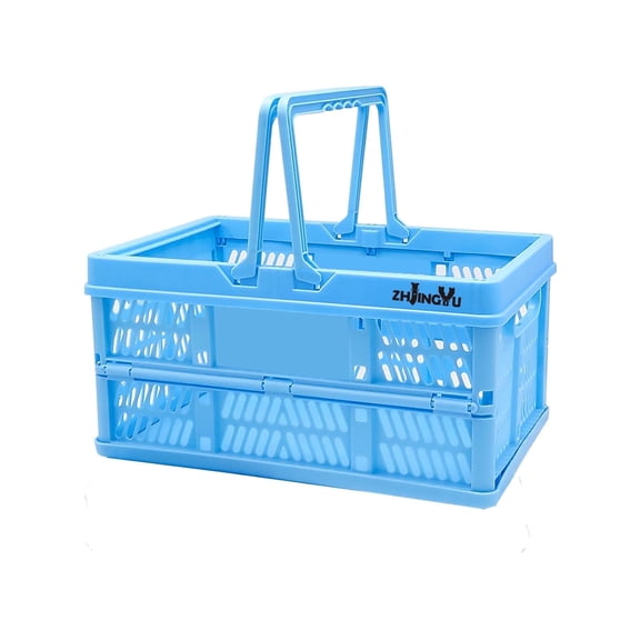 Blue Medium Foldable PP Plastic Storage Basket with Handles, Collapsible Crate Organizer for Home, Office, Car (Available in Black, Pink, Blue, White)