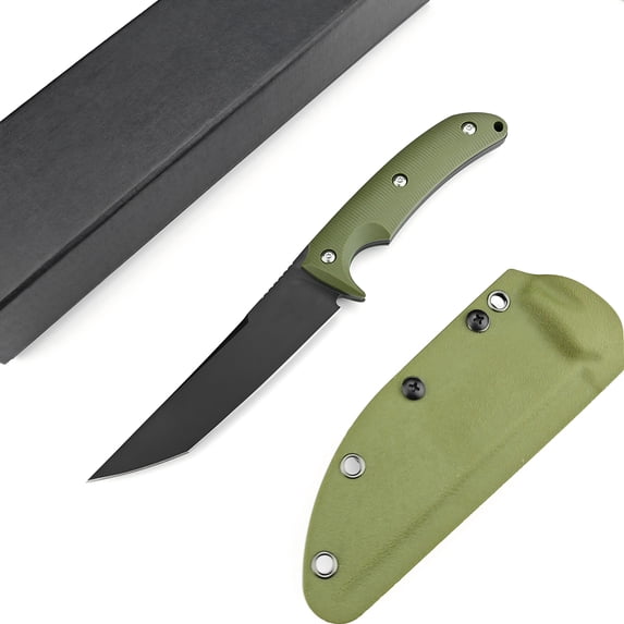 Medium Full-Tang Fixed Blade Knife, 4.92" D2 Tool Steel Blade, G10 Handle & Kydex Sheath, for Camping, Hunting, Fishing