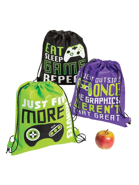 Medium Gamer Drawstring Bags, Apparel Accessories, Birthday, 12 Pieces