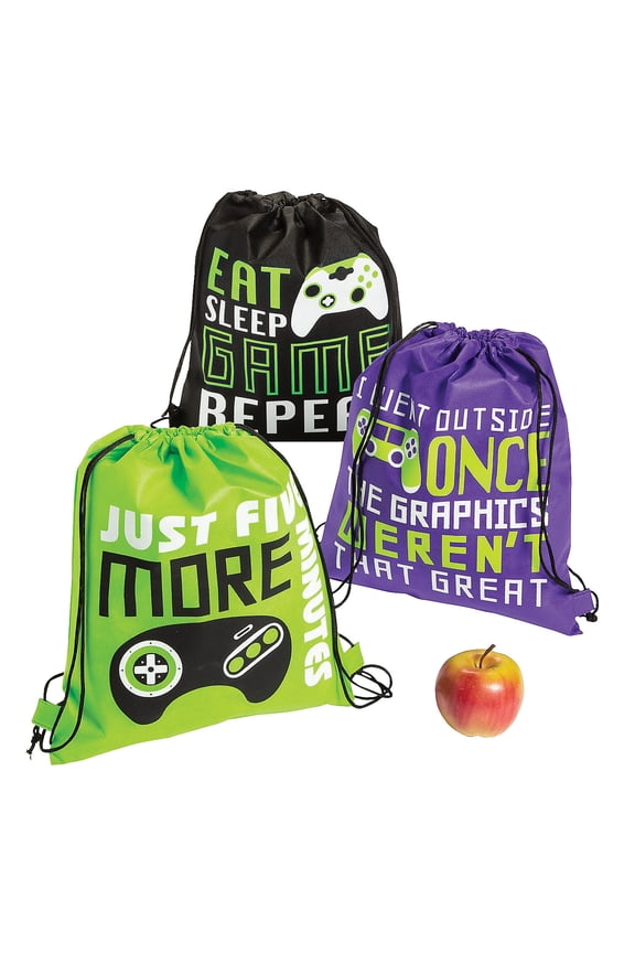 Medium Gamer Drawstring Bags, Apparel Accessories, Birthday, 12 Pieces