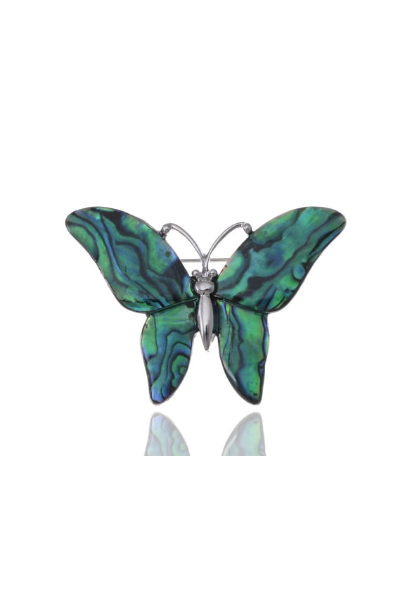 Medium Glossy Watermarks Abalone Shell Winged Butterfly Silver Tone Pin Brooch