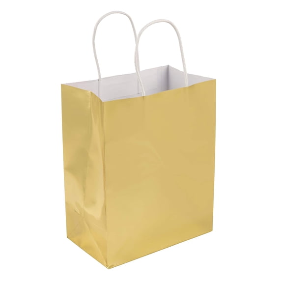 Medium Gold Gift Bags by Celebrate It  8"x4.75"x10" Paper Gift Bags for Birthdays - Holidays & Special Occasions - 6 Pack