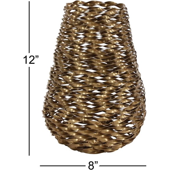 Medium Gold Metal Vase with Twisted Strands - Solid Iron Decorative Accent Piece for Living Room