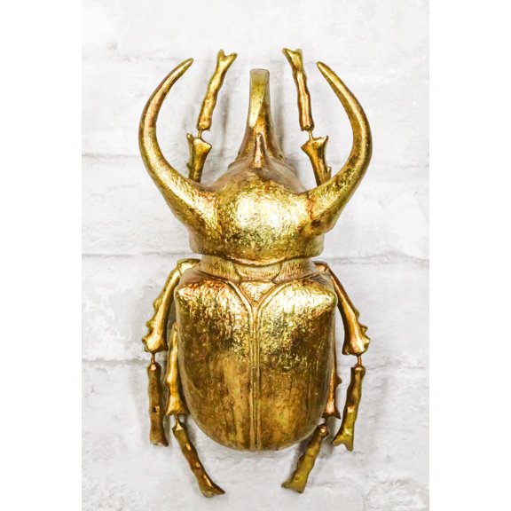 Medium Gold Resin 3 Horned Rhinoceros Beetle Wall Decor Or Tabletop Figurine