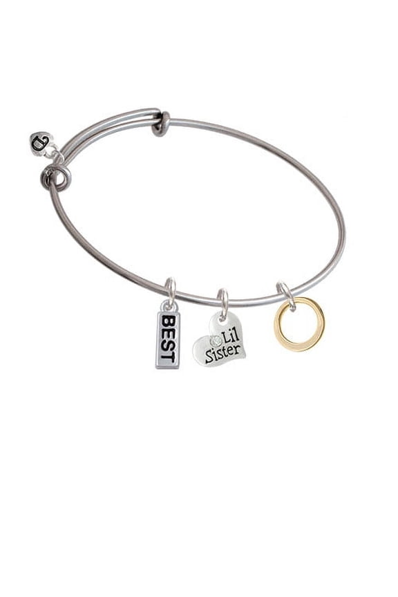 Medium Gold Tone Karma Ring Lil Sister Heart Expandable Bangle Bracelet