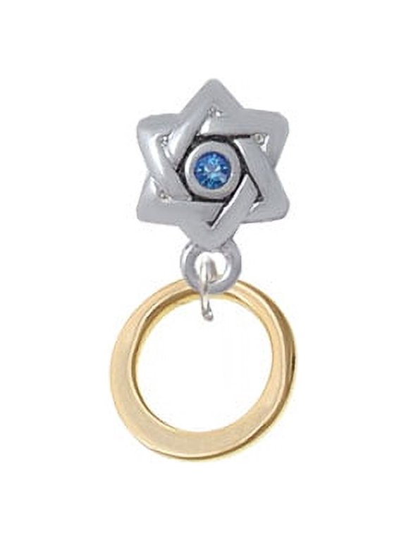 Medium Gold Tone Karma Ring - Star of David with Blue Crystal Charm Bead