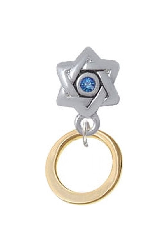 Medium Gold Tone Karma Ring - Star of David with Blue Crystal Charm Bead