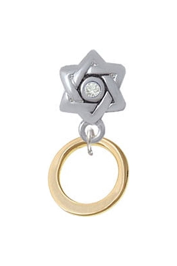 Medium Gold Tone Karma Ring - Star of David with Clear Crystal Charm Bead