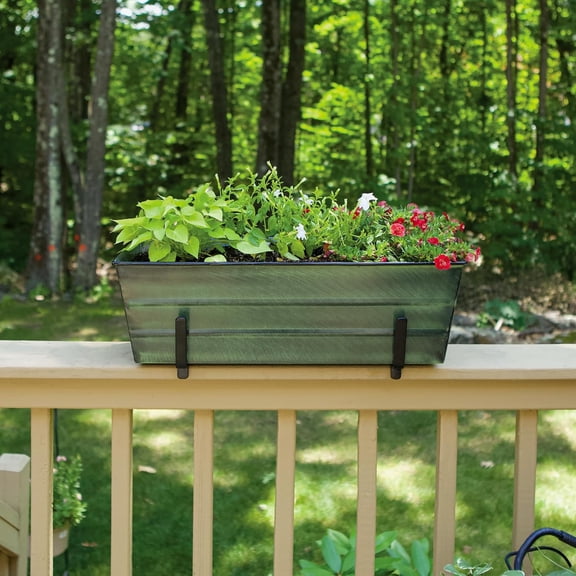 Medium Green Flower Box with for 2 x 6 Railings - Rust Resistant Galvanized Steel Planter