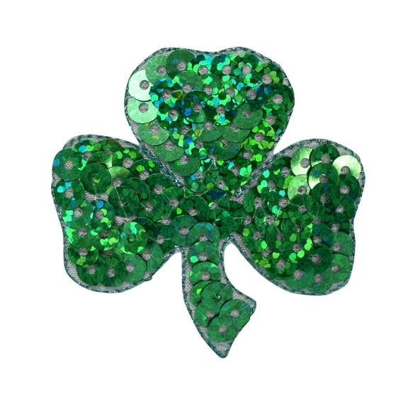 Medium - Green Sequin - Irish Shamrock Clover - Iron on Applique/Embroidered Patch