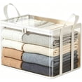 thumbnail image 1 of Medium Heavy-Duty Thick Plastic Clear Storage Bag Stackable Foldable Moving Bins for Clothes, Reinforced Handles & Zipper, Space Saver Totes for Closet, 1 of 6