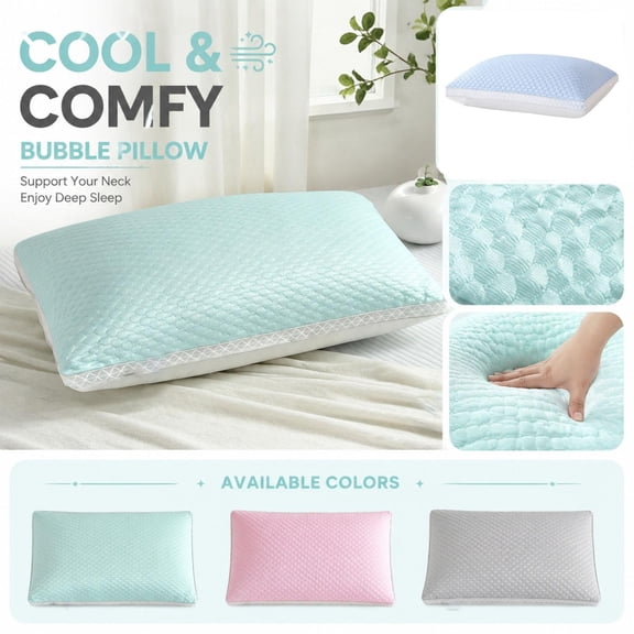 Medium Height Individual Pillow, Cooling Gel Pillow, Breathable Memory Foam Pillow, Washable Cover Blue Pillow, 29X19 Inch Neck-Cradling Foam Bed Pillow, Home and Hotel Applicable