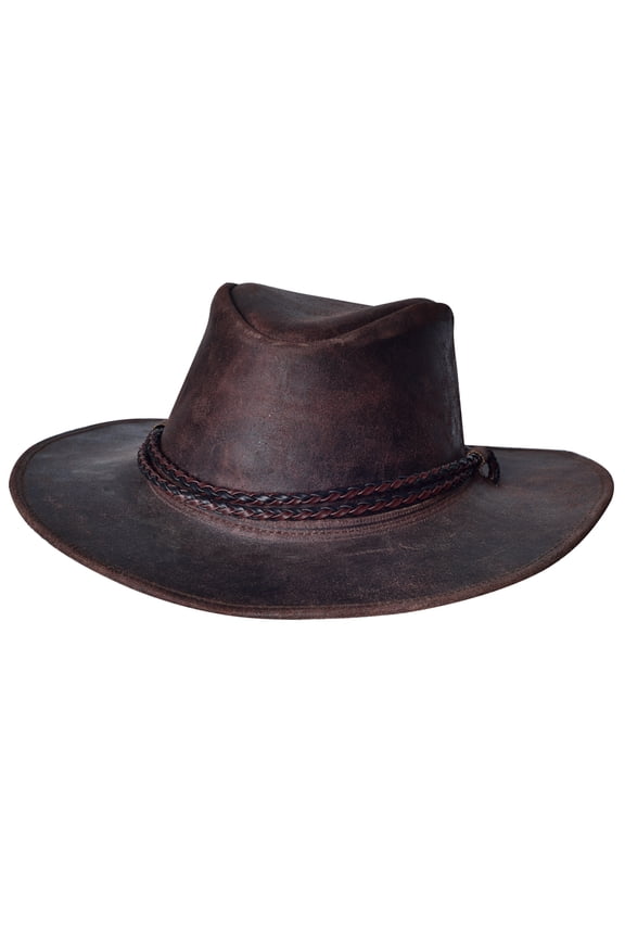 Medium Hilason Crazy Horse Cow Leather Cowboy Hat Chocolate Brown