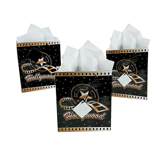 Fun Express - Med Hollywood Gift Bag - Party Supplies - Bags - Paper Gift W & Handles - 12 Pieces