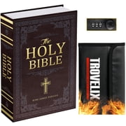 Medium Holy Bible Book Safe with Combination Lock and Fireproof Money Bag, Hidden Metal Storage Lock Box for Cash, Passport, Jewelry, Keys, 9.5 x 6.2 x 2.2 in