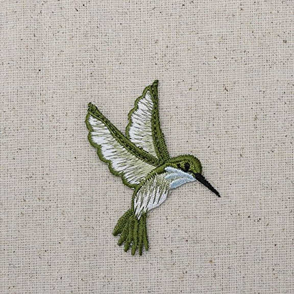 Medium - Hummingbird - Light Blue Throat - Flying Right - Iron on Embroidered Applique Patch