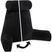 Medium Husband Pillow Aspen Edition - Perfect Pillow With Arms for Reading & Bed Rest - Removable Neck Roll - Premium Shredded Memory Foam - Cover Reverses to Microsuede or Microfiber, Stable Black