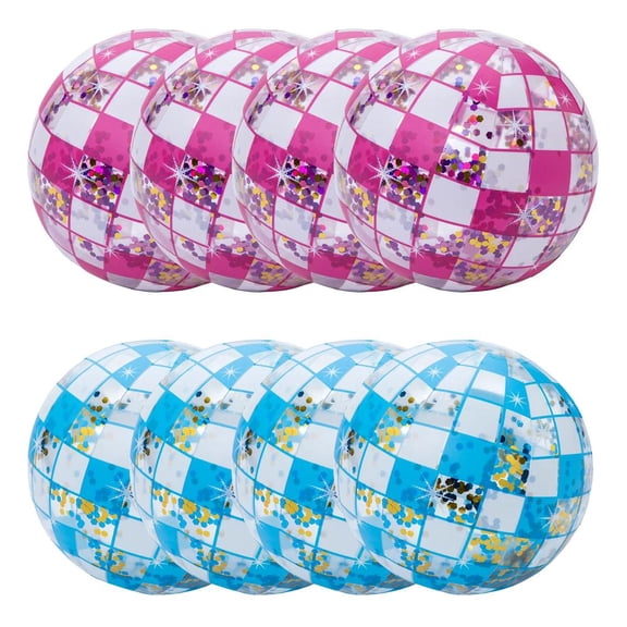 Medium Inflatable 9" Colorful Disco Ball Glitter-Filled Vinyl Beach Balls 8 Pc.