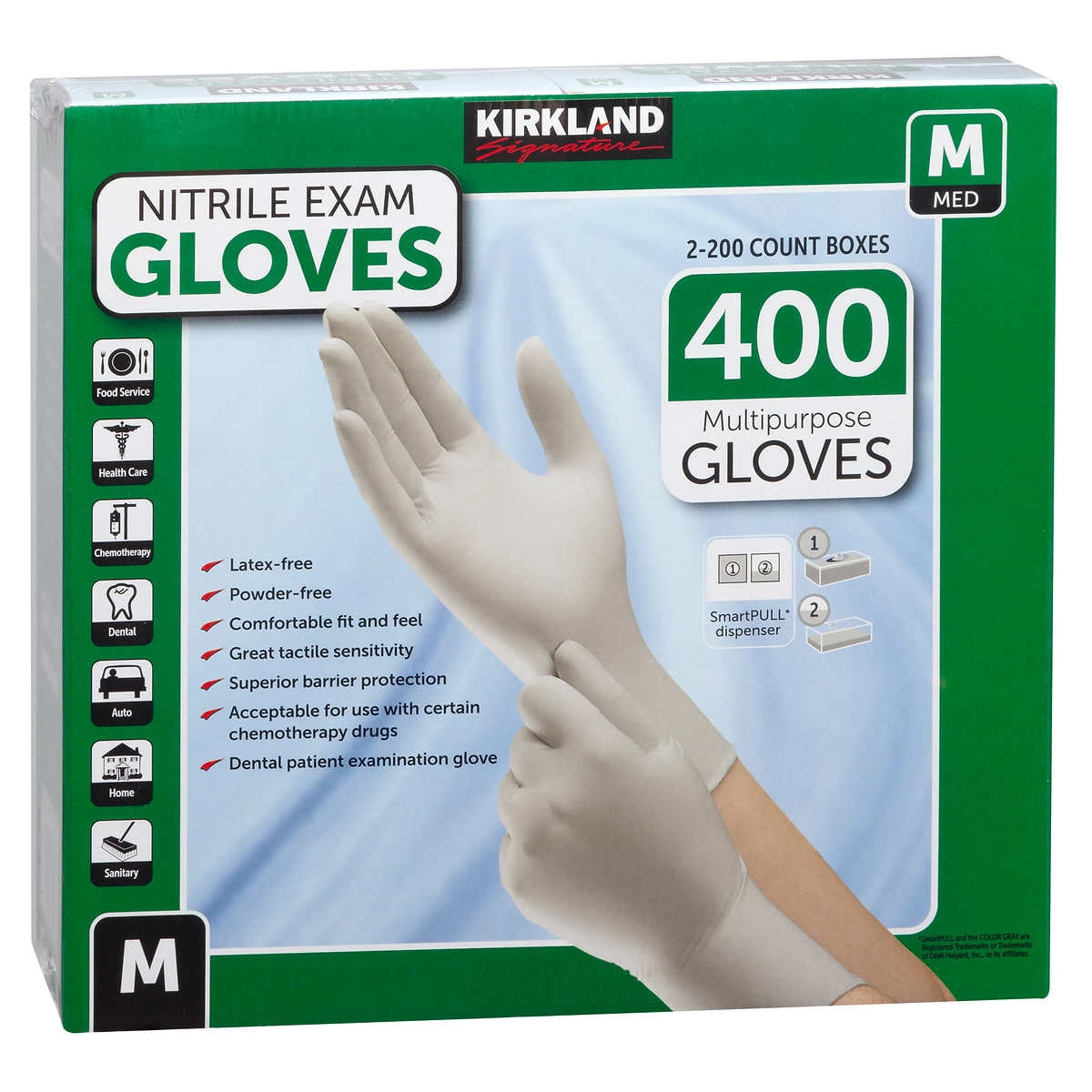Medium Kirkland Signature Latex Free Nitrile Exam Gloves, 400-count