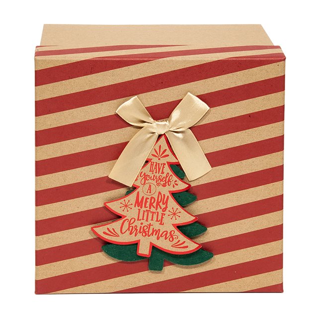 Medium Kraft Paper Red Stripe Gift Box with Lid and Gift Tag, 7.75 in x
