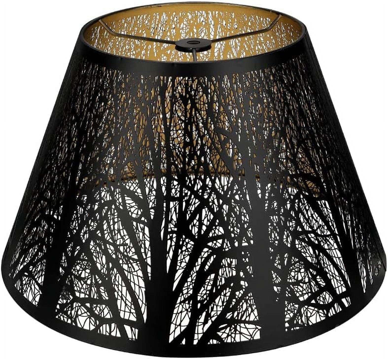 Medium Black Metal Lampshade with Tree Pattern and Golden Interior