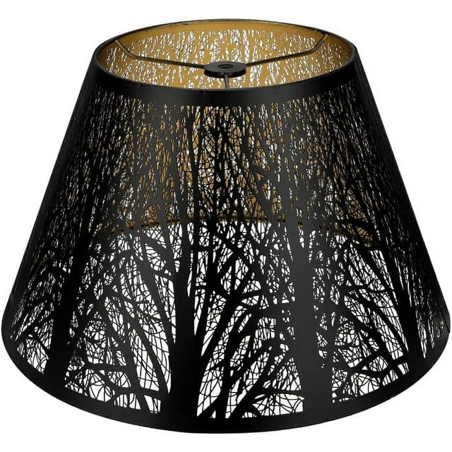 Medium Lamp Shade, Barrel Metal Lampshade with Pattern of Trees Lampshade for Table Lamp and