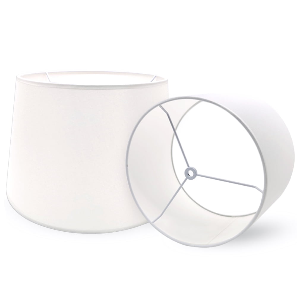 Medium Lamp Shades, White Barrel Lamp Shades for Table Lamps and Floor light, 9.8x11.8x7.8 Inch, Round Natural Linen Hand Crafted, Set of 2
