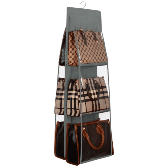 Medium and Large Handbag Hanging Purse Organizer for Closet, Handbag Storage Organizer Hanger Oxford Cloth Closet Organizer for Family Closet Bedroom, Foldable and Universal Fit, Dark Grey