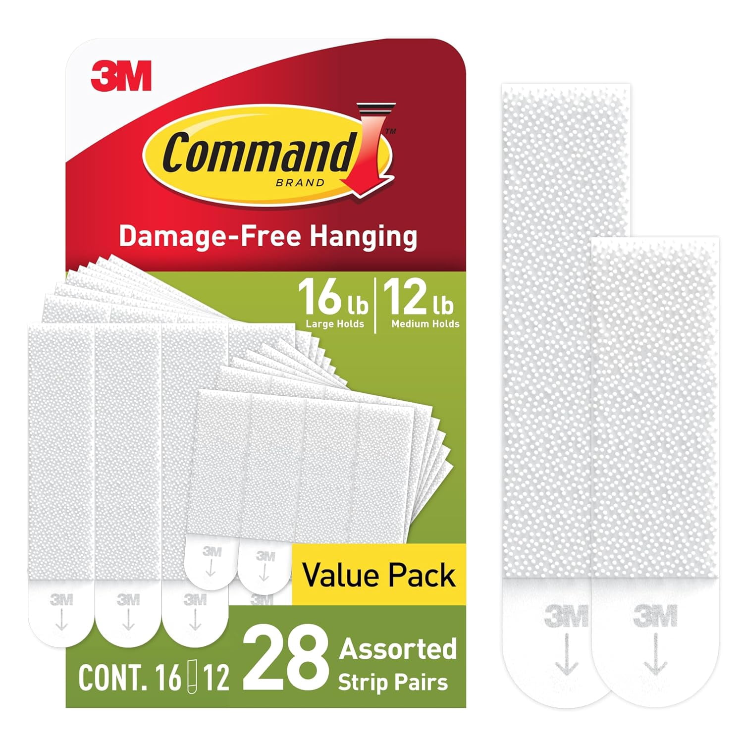 Medium and Large Picture Hanging Strips, Damage Free Hanging Picture Hangers, No Tools Wall Hanging Strips for Living Spaces, 12 Medium Pairs and 16 Large Pairs (56 Strips)