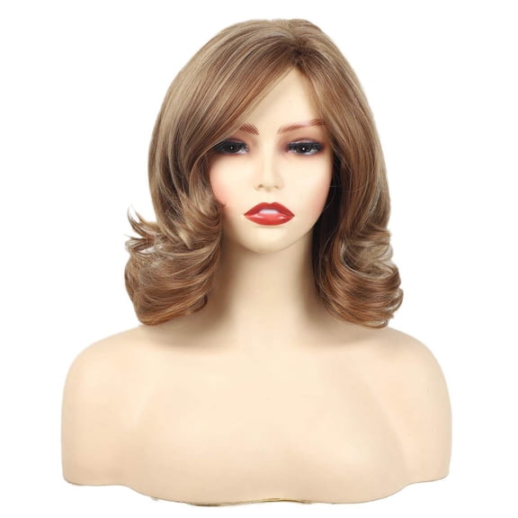 Medium Length Side Split Light Brown Wavy Wig For Women, Natural And Elegant Style, Suitable For Daily Workplace Commuting