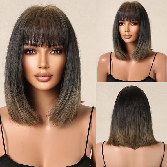 Medium Length Straight Hair Wig for Women, New Cross-Border Style with Bangs, Gradient Blonde Wig, European and American Style Natural Full Wig