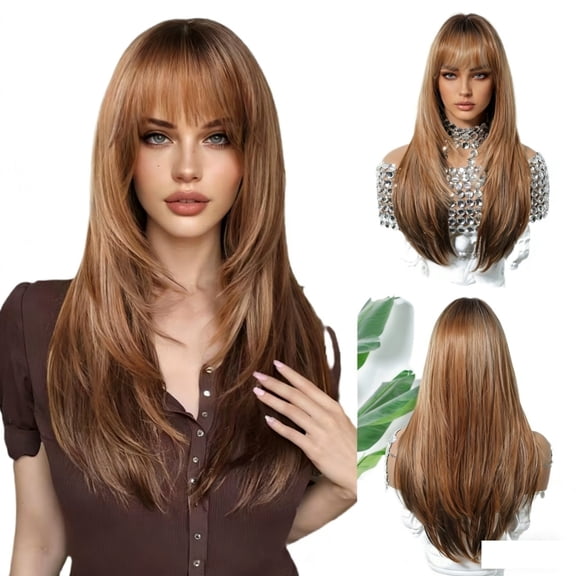 Medium-Length Straight Hair Wigs with Bangs and Layers for Women - Versatile and Stylish for All Skin Tones Breathable, lightweight