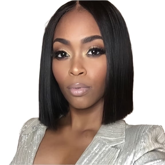 Medium-Length Straight Wig for Women with Side-Swept Bangs - Perfect for Work and Everyday Wear