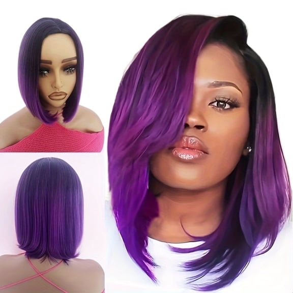 Medium-Length Straight Wig for Women with Side-Swept Bangs - Perfect for Work and Everyday Wear
