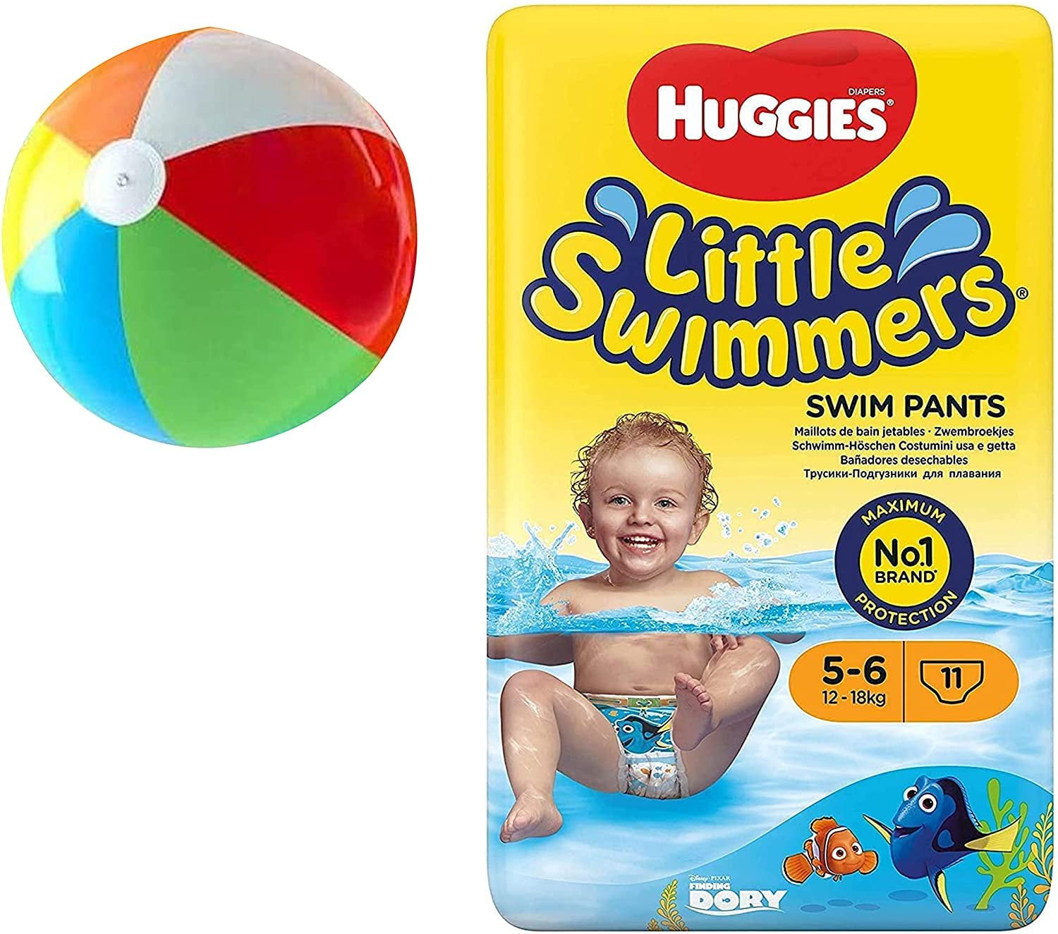 Medium - Little Swimmers Disposable Swim Diapers 11-Count Bonus Inflatable Pool Ball Age 3+