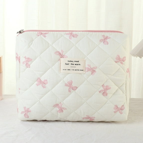 Medium Makeup Bag Under $5! Yannianjz Makeup Bag, Medium Size Travel Cosmetic Bag with Bow, Portable Toiletry Organizer for Women, Waterproof Makeup Pouch, Brush Holder, Gift