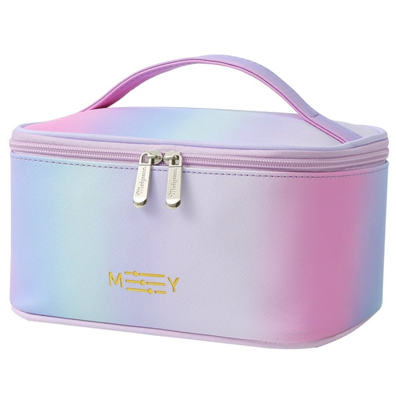 Travel Waterproof Women Girls Cosmetic Pouch Case Organizer Makeup Bag with Zipper, Gradient Colorful, Rainbow Pink