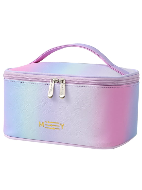 Travel Waterproof Women Girls Cosmetic Pouch Case Organizer Makeup Bag with Zipper, Gradient Colorful, Rainbow Pink